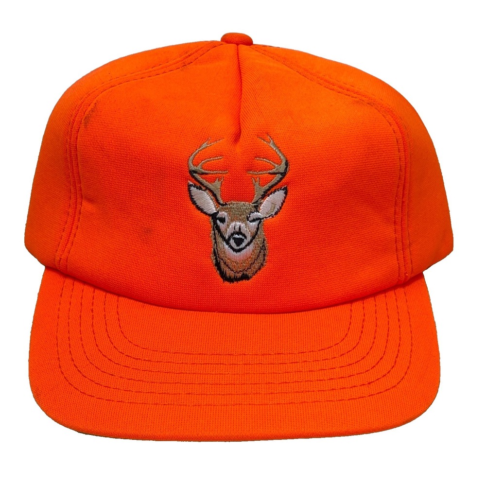 Vintage Blaze Orange Camo Trucker Hat Cap Snapback Insulated Deer Hunting 90s